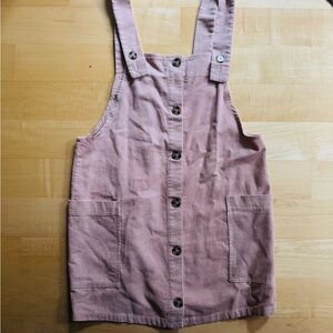 MANGO Pink Corduroy Button-Down Pinafore Dress
